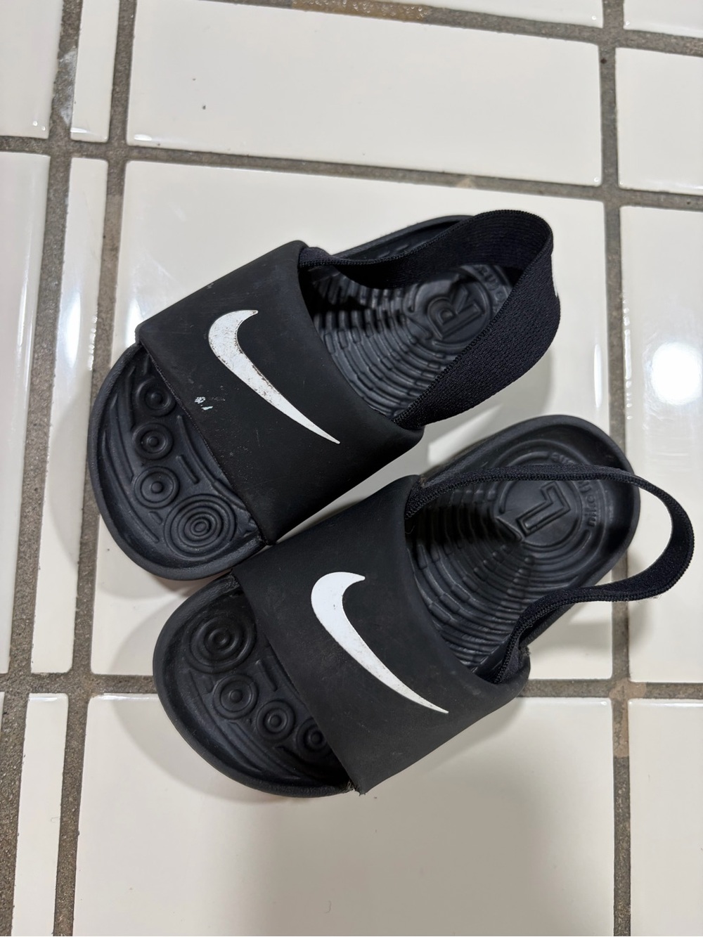 Nike Toddlers' Black Slide Sandals with White Swoosh and Elastic Heel